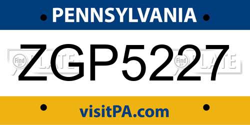 ZGP5227 Pennsylvania License Plate