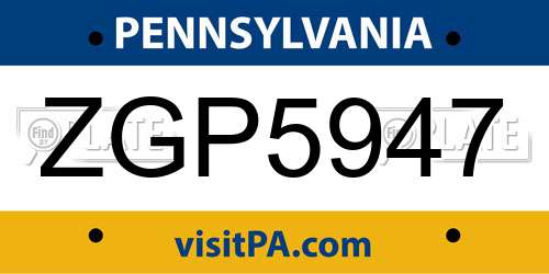 ZGP5947 Pennsylvania License Plate