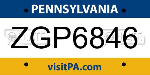 ZGP6846 Pennsylvania License Plate