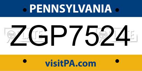 ZGP7524 Pennsylvania License Plate