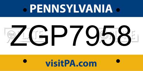 ZGP7958 Pennsylvania License Plate