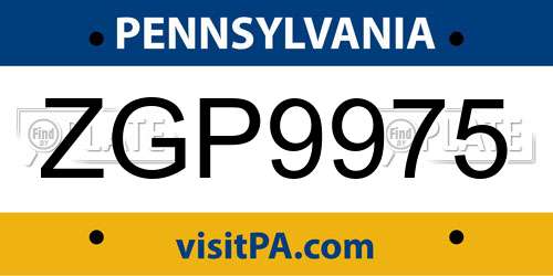 ZGP9975 Pennsylvania License Plate