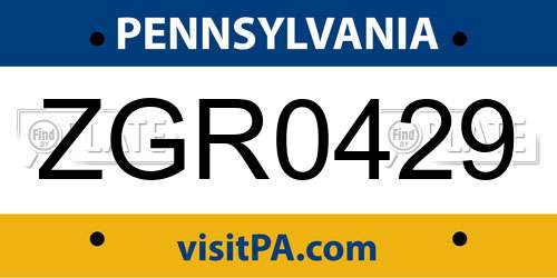 ZGR0429 Pennsylvania License Plate