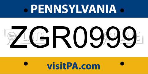 ZGR0999 Pennsylvania License Plate
