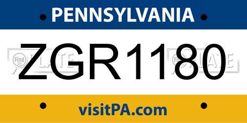 ZGR1180 Pennsylvania License Plate