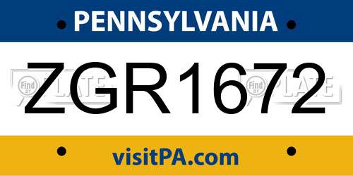 ZGR1672 Pennsylvania License Plate