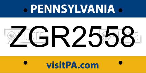 ZGR2558 Pennsylvania License Plate