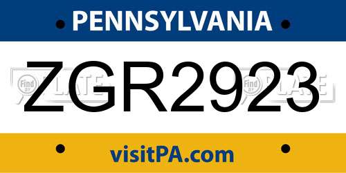 ZGR2923 Pennsylvania License Plate