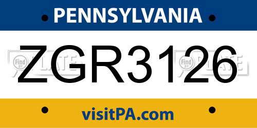 ZGR3126 Pennsylvania License Plate