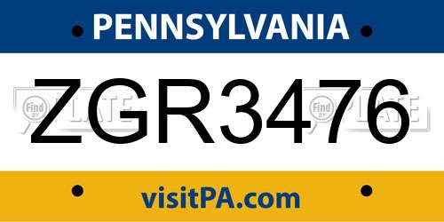 ZGR3476 Pennsylvania License Plate