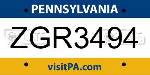 ZGR3494 Pennsylvania License Plate