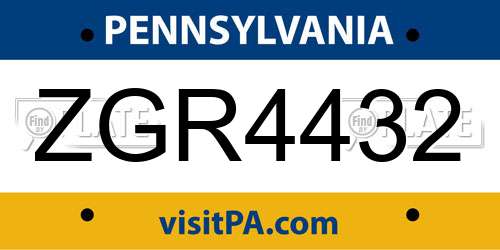 ZGR4432 Pennsylvania License Plate
