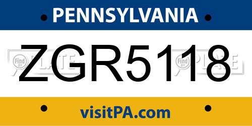 ZGR5118 Pennsylvania License Plate