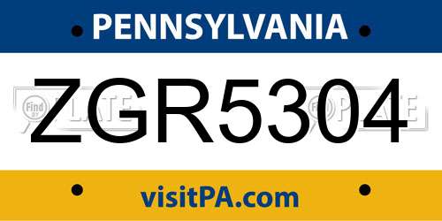 ZGR5304 Pennsylvania License Plate