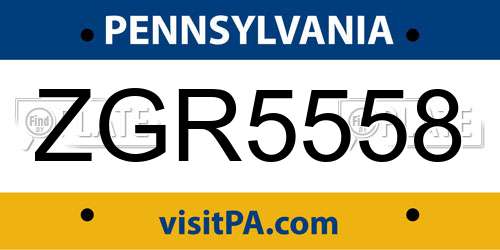 ZGR5558 Pennsylvania License Plate