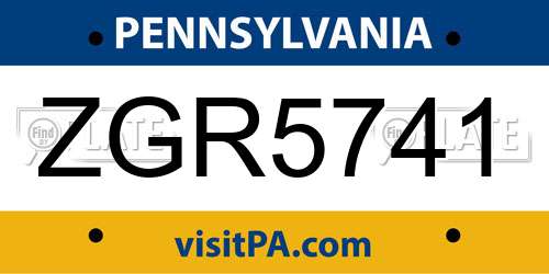 ZGR5741 Pennsylvania License Plate