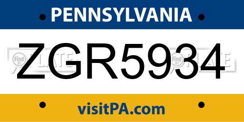 ZGR5934 Pennsylvania License Plate