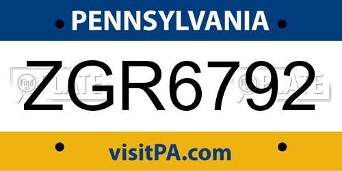 ZGR6792 Pennsylvania License Plate