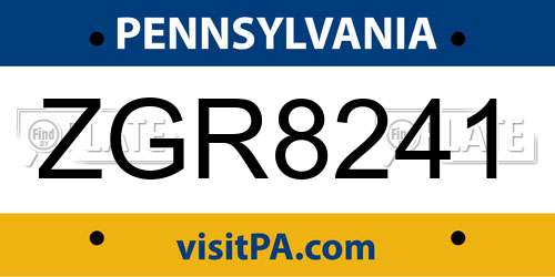 ZGR8241 Pennsylvania License Plate