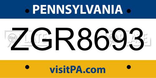 ZGR8693 Pennsylvania License Plate