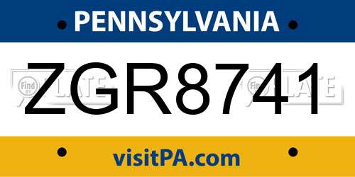 ZGR8741 Pennsylvania License Plate