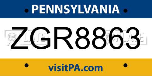 ZGR8863 Pennsylvania License Plate