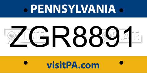 ZGR8891 Pennsylvania License Plate