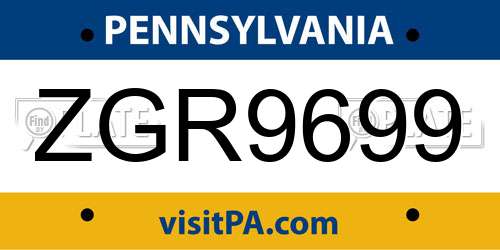 ZGR9699 Pennsylvania License Plate