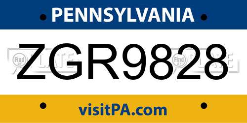 ZGR9828 Pennsylvania License Plate