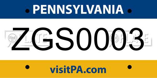 ZGS0003 Pennsylvania License Plate
