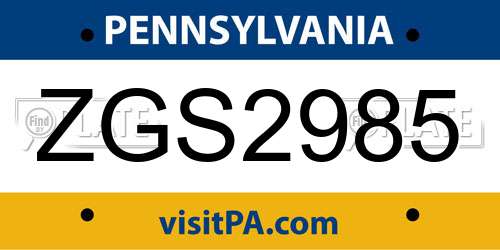 ZGS2985 Pennsylvania License Plate