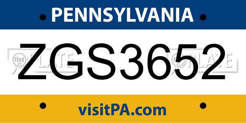 ZGS3652 Pennsylvania License Plate