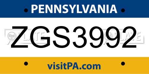 ZGS3992 Pennsylvania License Plate