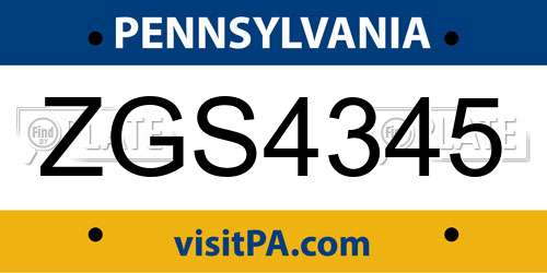 ZGS4345 Pennsylvania License Plate
