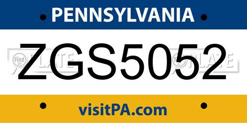 ZGS5052 Pennsylvania License Plate