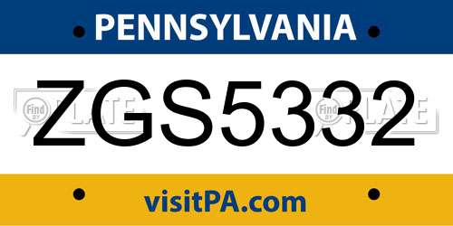 ZGS5332 Pennsylvania License Plate