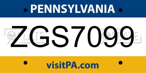 ZGS7099 Pennsylvania License Plate