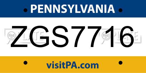 ZGS7716 Pennsylvania License Plate