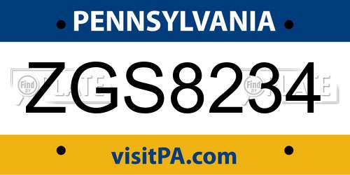 ZGS8234 Pennsylvania License Plate