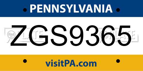 ZGS9365 Pennsylvania License Plate