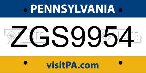 ZGS9954 Pennsylvania License Plate