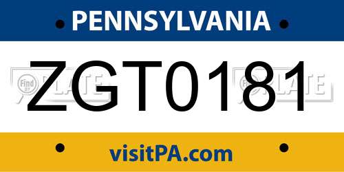 ZGT0181 Pennsylvania License Plate