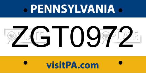 ZGT0972 Pennsylvania License Plate
