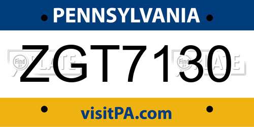ZGT7130 Pennsylvania License Plate