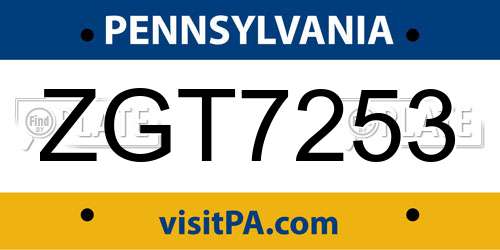ZGT7253 Pennsylvania License Plate