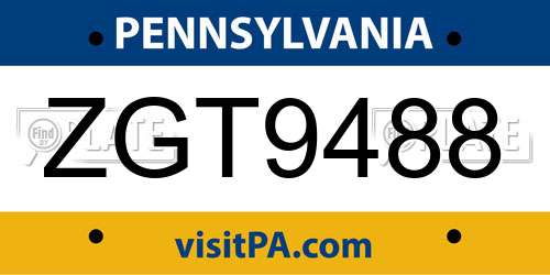 ZGT9488 Pennsylvania License Plate
