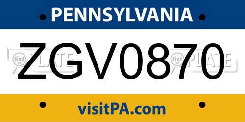 ZGV0870 Pennsylvania License Plate