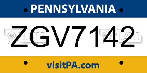 ZGV7142 Pennsylvania License Plate