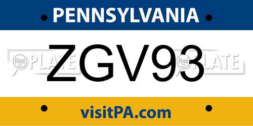 ZGV93 Pennsylvania License Plate