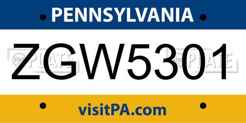 ZGW5301 Pennsylvania License Plate